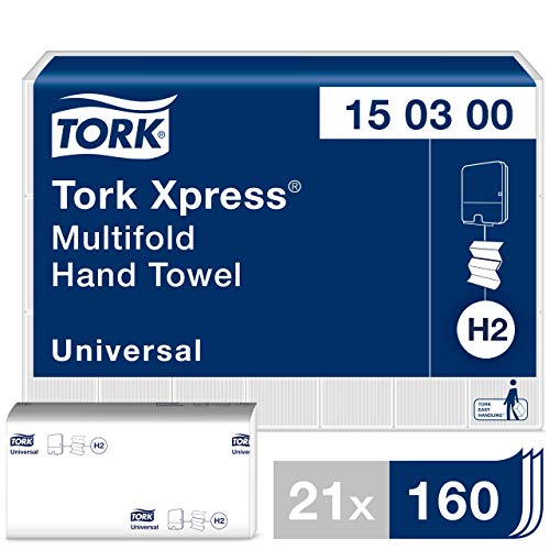 Tork Xpress Multifold Paper Hand Towels 150300 - H2 Universal Folded Hand Towels for Dispenser - Large, Economic, 2-Ply, White - 21 x 160 Sheets