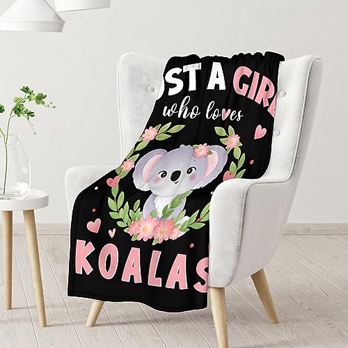 Koala Blanket Gifts - 30"x40" Cute Throw for Women, Girls - Black Soft Fuzzy Blankets for Couch & Office