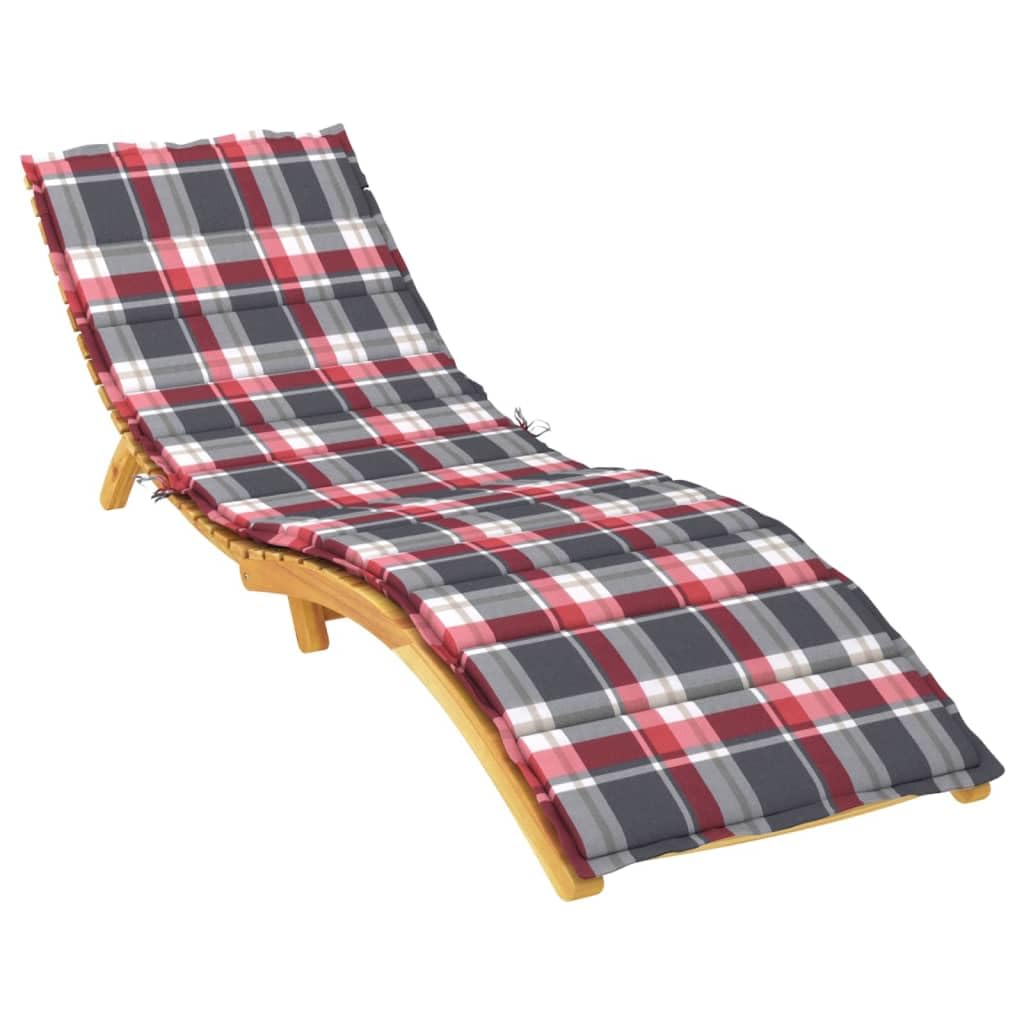 Materiałowa poduszka ogrodowa, nakładka na leżak, czerwona, wzór karo, 200 x 50 x 3 cm, tkanina Oxford z miękką wyściółką i antypoślizgowym wzorem, do ogrodu i na taras