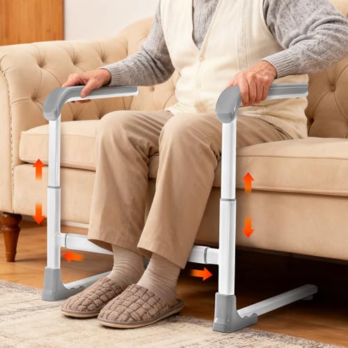 Hoyiyobi Aufstehhilfe Sofa für Senioren Höhenverstellbare & rutschfeste Stehhilfe mit TPE-Griffen Stabile Mobilitätshilfe für Couch Sessel Bettkante & Toilette Karbonstahl 450 lbs Tragfähigkeit