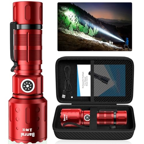 Image of Banral Flashlights High Lumens Rechargeable, Super Bright Long Range Small Powerful Flashlight, 6 Modes LED Tactical Pocket Waterproof Flash Light for Home Emergency (1, Red)