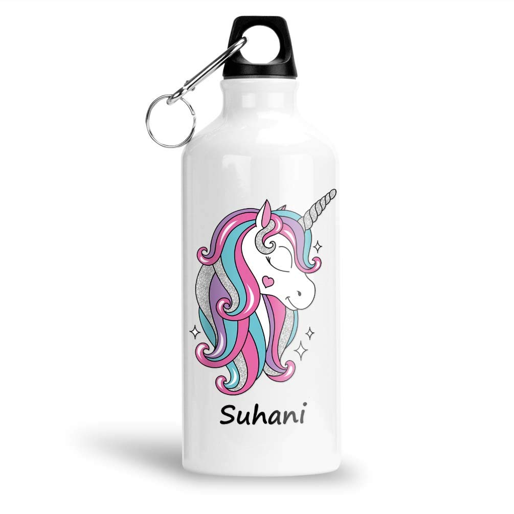 FurnishFantasy Personalised Unicorn Aluminium 600ml Water Bottle for Kids - Best Happy Birthday Gift for Daughter, Sister, Return Gift, Name - Suhani