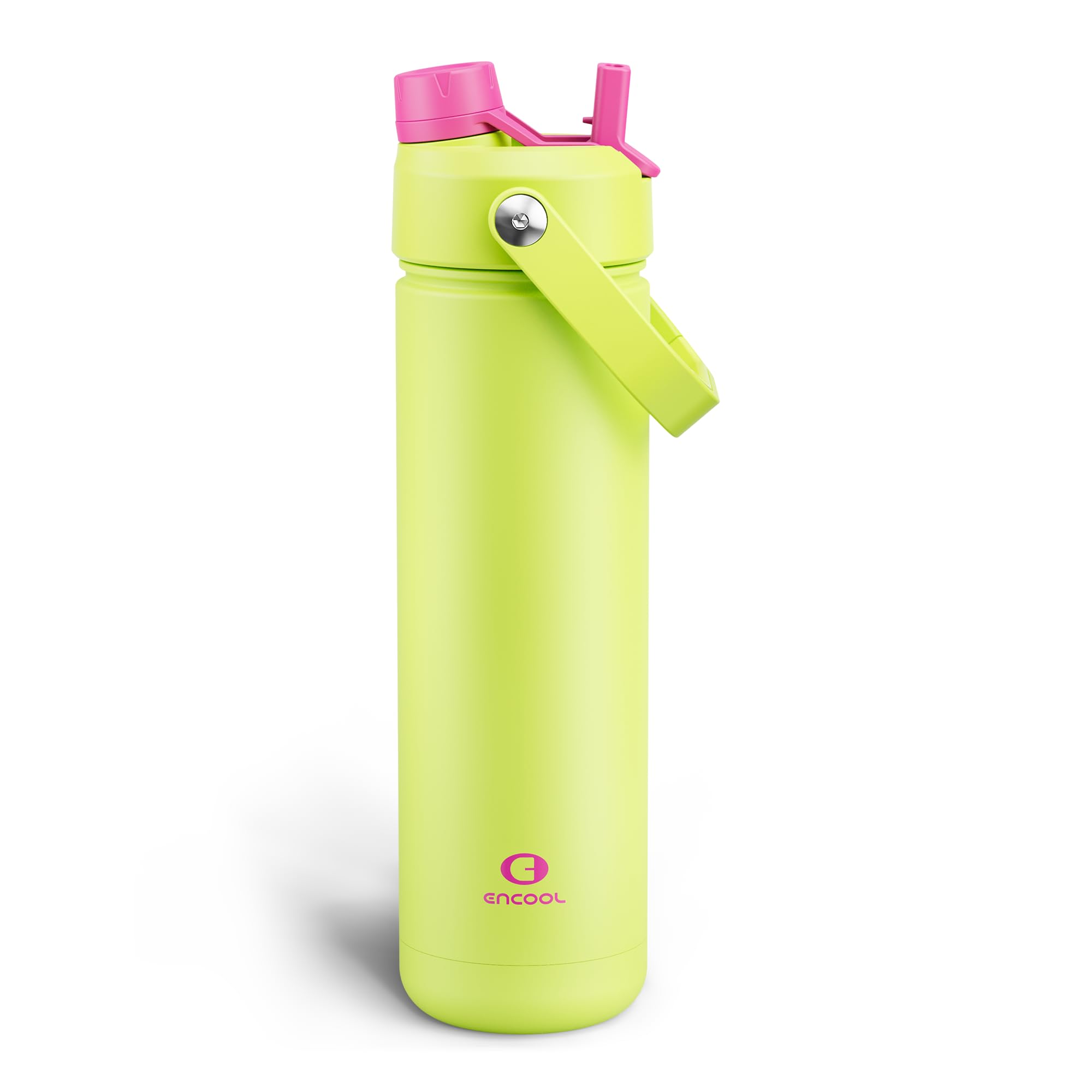 ENCOOL Insulated Water Bottle with Straw Stainless Steel Water Bottle, Leak-Proof, BPA-Free, Double Wall Vacuum Keeps Cold for 24 Hours for Sports, Travel, School (26 oz, Acid Green)