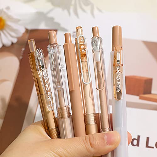 Terdey Gel Pens Set Cute Pens, Kawaii School Supplies Retractable Gel Ink Black Novelty Pens With 1 Pack Color Highlighter Suitable For School Home Office Writing Fine Point 0.5Mm(6 Pieces) (Brown) #TOP1
