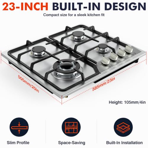 Image of Llamaviva 24 Inch Gas Cooktop, 4 Burner Propane Stove Top with 26,000 BTU