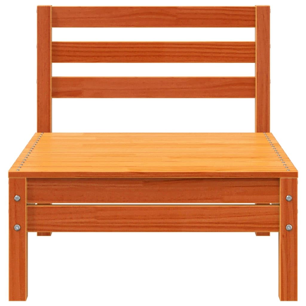 Sofás de jardín sin reposabrazos, 2 unidades, color marrón cera, madera maciza de pino, muebles para exteriores, con diseño de listones y respaldo para terraza, jardín, patio, sofá modular