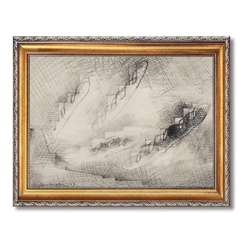 Framed Abstract Staircase Sketch Poster Canvas Print Art Modern Minimalist Aesthetic Wall Art Painting Pictures Wall Decor Stunning Home Decor for Living Room Office (Retro Framed,12L x16W)