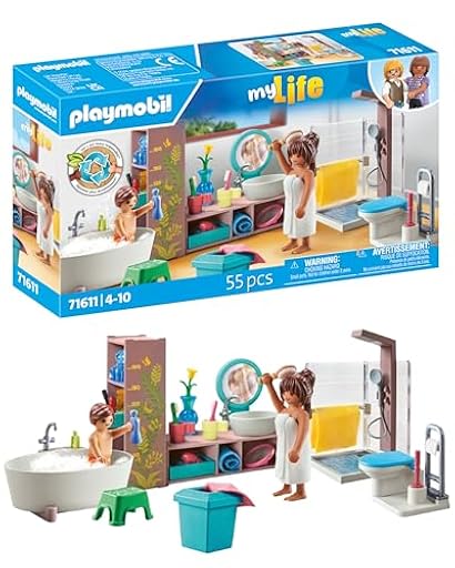 PLAYMOBIL myLife 71611 Baño, Incluye Dos Figuras y numerosos Accesorios, Hechos de más del 80% de Materiales reciclados y de Base biológica, Juguetes para niños y niñas a Partir de 4 años | Ya disponible en tu tienda friki favorita! En mundofriki.es!