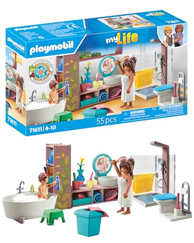 PLAYMOBIL myLife 71611 Baño, Incluye Dos Figuras y numerosos