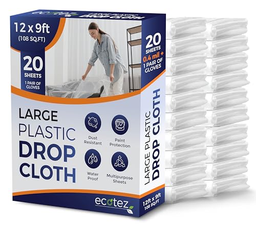Image of 20 Pack 12 x 9 ft Extra Large Plastic Drop Cloth for Painting