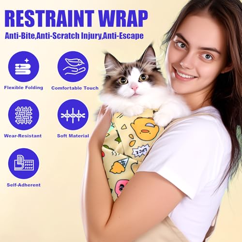XANGNIER 2 Pcs Cat Wrap for Grooming,Cat Restraint Wrap for Cutting Nails,Fabric Burrito Wrap for Nail Clipping, Anti-Scratch, Anti-Escape,Multifunctional Swaddle Wrap Pet Tool (27.5 x 27.5 Inch) - Thumbnail 4