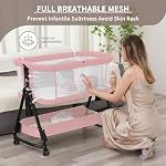 3 in 1 Baby Bassinet, Pink Bedside Bassinet Sleeper with 7 Height Adjustable, Bedside Cribs with Storage Basket and Wheels for Newborn, Easy Folding, Jestonten | Breathable