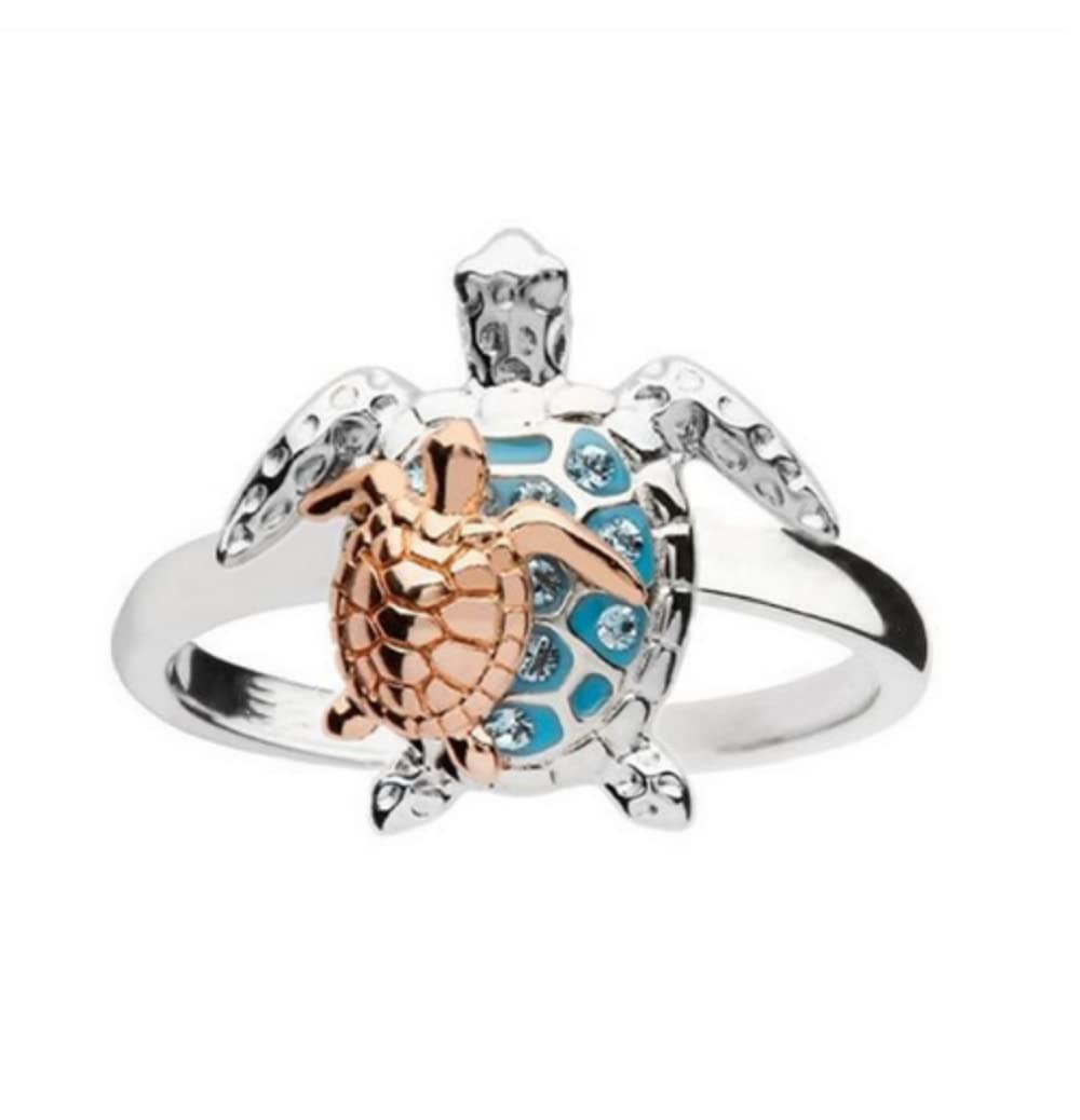 HUKQBUNX 925 Sterling Silver Blue Sea Turtle Ring lovely little turtle innovative design beach wave vacation wave ring women's precious jewelry size 6