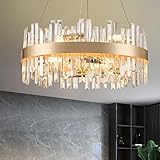 YOLIZUOT 24'' Modern Rose Gold Crystal Chandeliers for Dining Room,Luxury Chandelier Light Fixture,3 Colors 12-Lights Contemporary Dimmable Pendant Ceiling Light for Living Room Kitchen Island Foyer