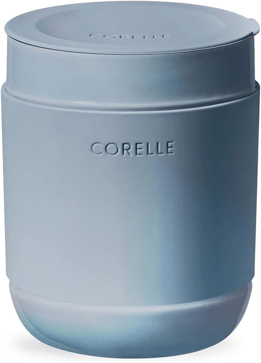 Corelle Stoneware 4-Pc Tumbler Set of 2 with Lids, Handcrafted Artisanal Travel Mug, Solid Glaze Stoneware, 13-1/2-Oz Travel Coffee Mug Set, Oatmeal