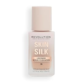 Revolution Beauty London, Skin Silk Serum Foundation, Light to Medium Coverage, Lightweight & Radiant Finish, Contains Hyaluronic Acid, F8 Medium Skin Tones, 0.77 fl oz