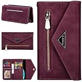 CTIUYA Hülle für Samsung Galaxy A5 2017 / A520, Brieftasche Handyhülle Leder Wallet Case Tasche Geldbörse Cover Klapphülle mit Kartenfach Handschlaufe Handytasche für Galaxy A5 2017 / A520,Weinrot