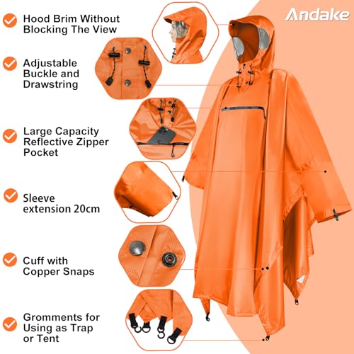 Andake Poncho Uomo Donna Impermeabile Unisex Giacca da Pioggia Antivento Resistente alle Rughe Impermeabile riutilizzabile per Campeggio Escursionismo Outdoor e Uso Quotidiano