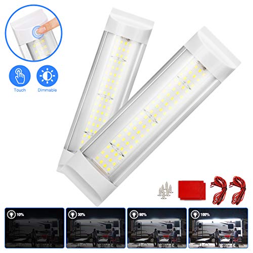 SUPAREE Luces interiores, luz de techo LED RV Luces de techo 12V 72LED Iluminación interior para RV/Camper/Trailer/Motorhome/Van/Boat White (Paquete de 2) + (2 Cable de extensión)