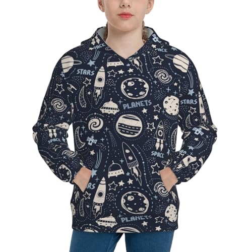 Cute Rocket Satellite Kids Pullover Hoodies Boys Sweatshirts Girls Athletic Clothes with Pocket