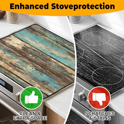 Image of Stove Top Cover for Home Decoration Kitchen Pad Washable Cooktop Covers Countertop Stove Protector Mat for Home Kitchen Cooktops (Blue wood, 30 inchx21 inch)
