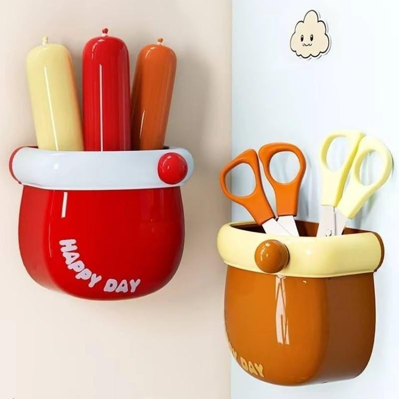 Happy Day Magnetic Wall Mounted Storage Box, Cute Organiser for Stationery, Kitchen, Bedside and Entrance Door, 9.6x9.4x6.3 cm-image-49