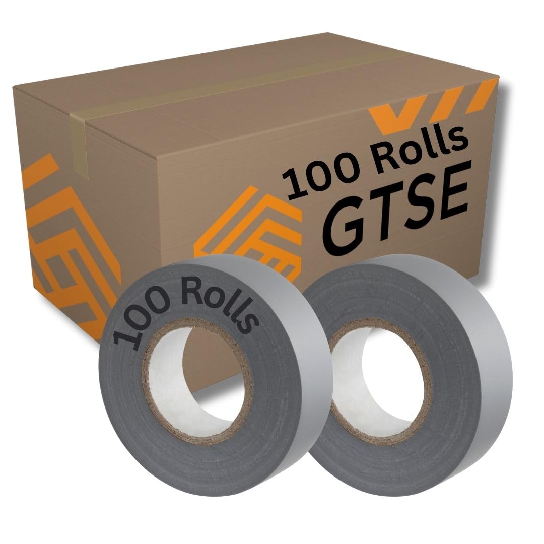 GTSE Grey Electrical Tape, 19mm x 20m, Bulk Box of 100 Rolls, Strong Self-Adhesive PVC Insulation Tape for Insulating, Repairing and Protecting Electrical Wires