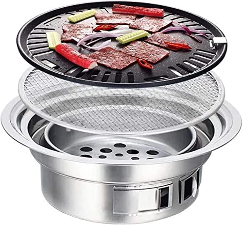 Parrilla portátil de carbón de acero inoxidable estilo coreano, ideal para cocinar en interiores y exteriores, camping y barbacoas, diseño redondo para un uso fácil