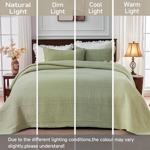 Simple&Opulence Bedspreads Double Size,Ultra Soft Washed Cotton Muslin Blanket for All Season,Breathable Reversible Bedspread Coverlet Sets with 2 Pillowcases(220x240cm,Light Green) - Cosy Home Interiors Simple&Opulence Bedspreads Double Size,Ultra Soft Washed Cotton Muslin Blanket for All Season,Breathable Reversible Bedspread Coverlet Sets with 2 Pillowcases(220x240cm,Light Green) - Image 6