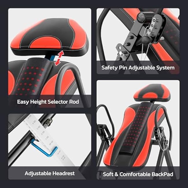 YOLEO ITX360 Inversion Table for Back Pain 2025 Foldable Inversion Table w/ Removable Lumbar Pad, Reversible Ankle Holders, Easy Assembly