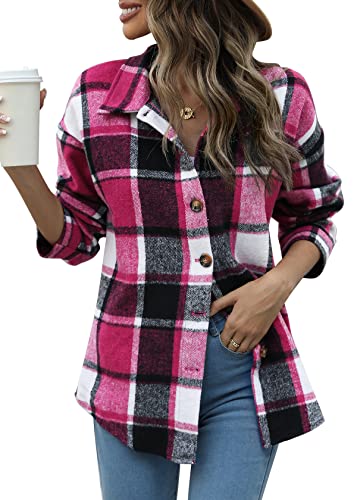 Beaully Women's Flannel Plaid Shacket 2025 Fall Outfits Long Sleeve Button Down Shirts Jacket Coats with Side Pockets