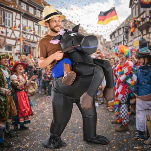 Kidken Aufblasbares Pferdekostüm für Erwachsene Aufblasbares Cowboy Reitkostüm Lustiges aufblasbares Reitkostüm für Männer und Frauen Geeignet für 155-190 cm Halloween Rollenspielparty (Reiten)