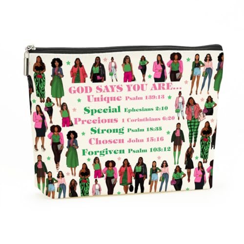 Inspirational Sorority Sister Christian Gifts for Women Makeup Bag Pink And Green Gift for Girls Best Friends Bestie Cosmetic Bag Greek Sorority Paraphernalia Friendship Graduation Christmas Birthday