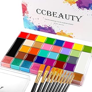 CCbeauty Professional 36 Colors Face Body Paint Kit, Largest Oil Based Non-Toxic Hypoallergenic Neon Face Painting Palette Set with 10 Brushes for Halloween SFX Special Effects Cosplay Costume Makeup