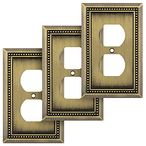 Image of Henne Bery Sunken Pearls Heavy Duty Decorative Wall Plate Switch Plate Outlet Cover (Single Duplex, 3 Pack, Antique Brass)