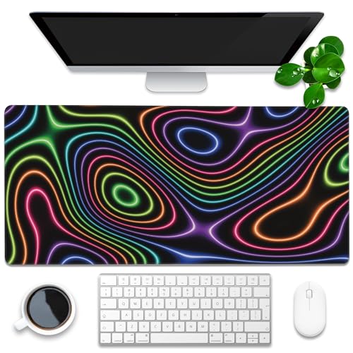 Tapis de souris de jeu antidérapant long format 90x40 cm motif carte topographique fluo
