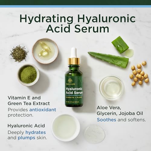 Image of Tree of Life Hyaluronic Acid Serum for Face - Brightening and Hydrating Face Oil for Dark Spots and Fine Lines - Suitable for Sensitive Skin - Dermatologist Tested Skin Care - 2 Fl Oz (Pack of 2)