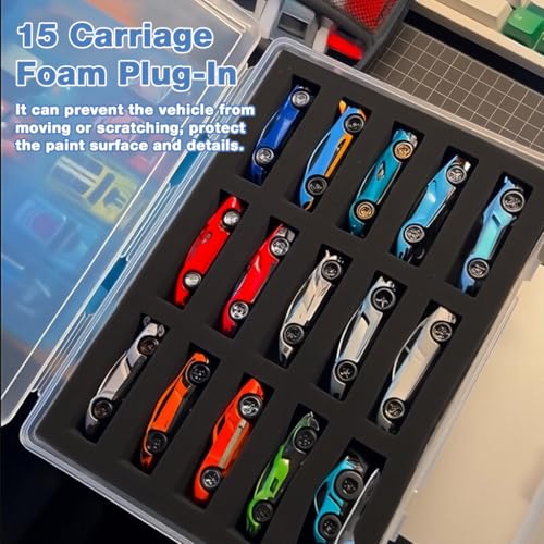 Image of HASTHIP 1: 64 Scale Model Car Storage Case for Hot Wheels with 15 Compartments Foam Insert Clear PP Storage Case with Lid Dustproof Organizer Box Diecast Model Car Display Organizer & Collection