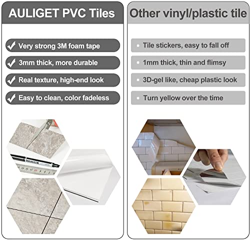 Auliget 2 Piece Peel And Stick Backsplash Pvc Tile, 3 Inch X 6 Inch Beige Stone Stick On Wall Tiles For Backsplash Kitchen, Bathroom, Laundry Room, Camper, Fireplace #TOP3