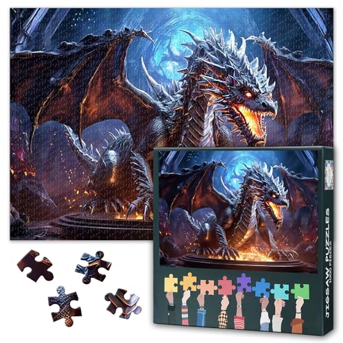 Créatures mythiques 1000 pièces puzzle pour adultes Dragon Roar Puzzles Décoration murale drôle Défi Convient pour les nuits de jeu Adolescents Jouet éducatif Prêt Taille : 50 x 70 cm