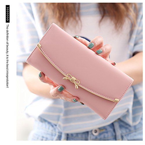 WOOLALA Women Cute Bowknot Wallet Trifold Large Capacity Long Purse2