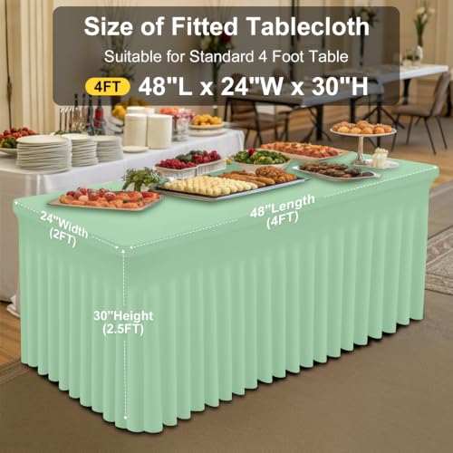 Image of Smiry Spandex Elastic Fitted Table Cloth Skirt for 4FT Rectangle Table | Stretch Washable Table Cloth, Banquet Table Cover for Wedding, Party, Indoor & Trade Shows, (Light Green, 48Lx24Wx30H)