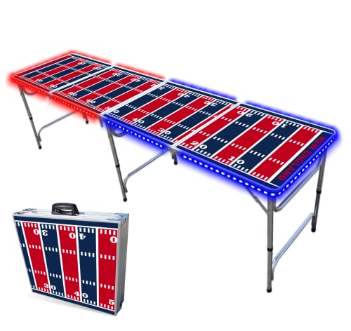 8-Foot Professional Beer Pong Table w/LED Lights - New England Football Field