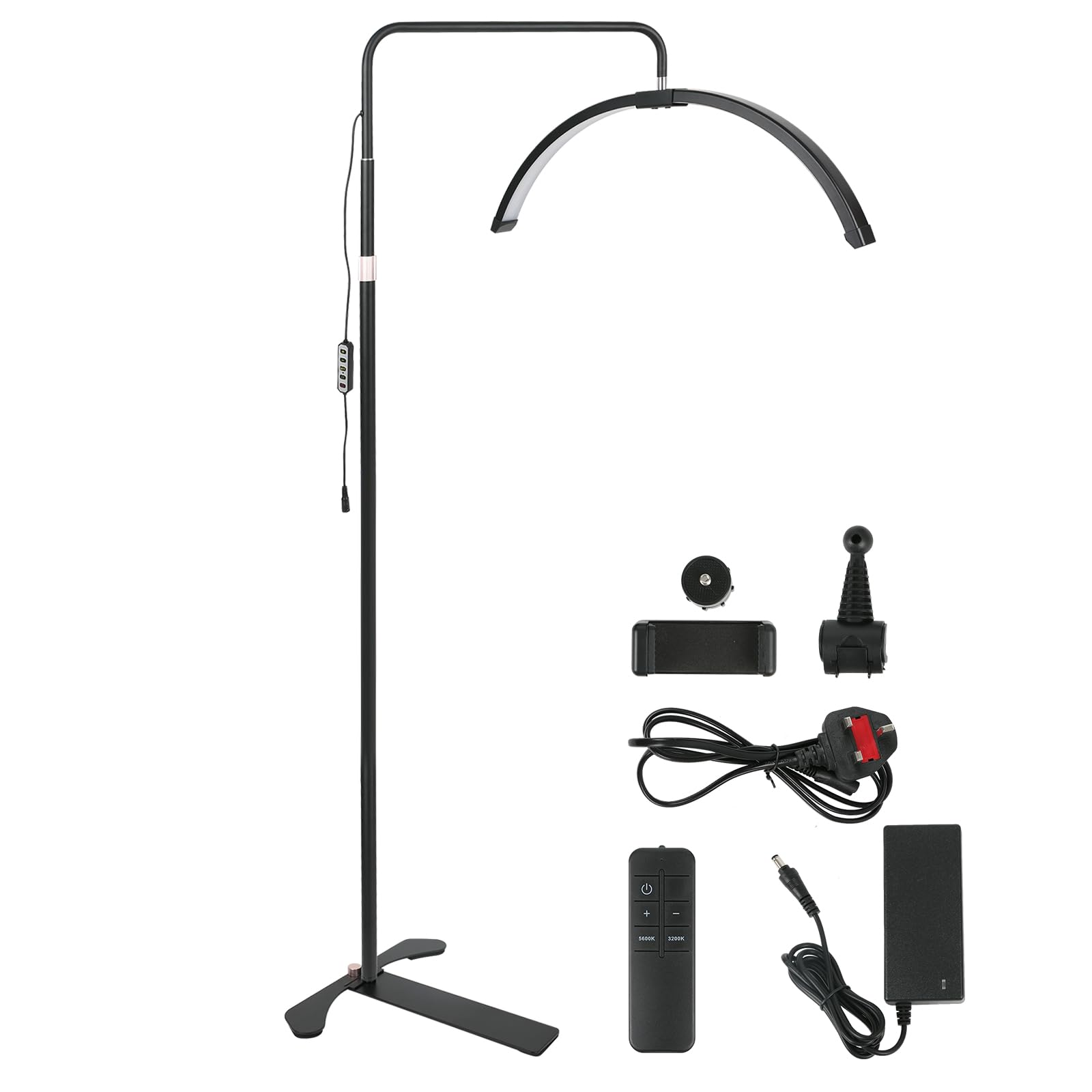 MAVERY Lash Lamp for Eyelash Extensions,360° Rotatable Half Moon Light Floor Lamp,3000K-6000K Adjustable Brightness,Custom Color Temperature Standing Lamp with Phone Stand,for Tattoo Artists