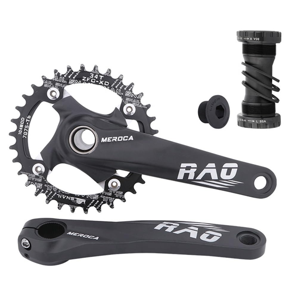 ZXGSXIOU Mountain Bike Cranksets 104BCD 32T 34T 36T 38T Narrow Wide Chainring Crankset With Bottom Bracket 68/73mm 170mm Hollow Integrated Aluminium Crankarm