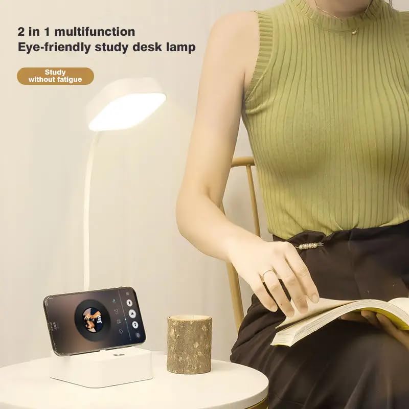 Image of Plastic 3 Colour Mode LED Table lamp Folding Neck Reading Light Rechargeable led Reading Light Study Lamp for Students, Night Light for Study Room 1pc (Square Desk Lamp), White