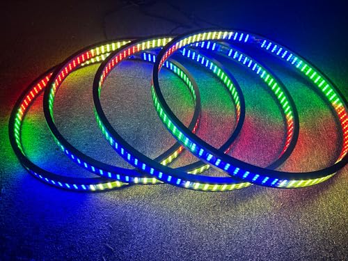 Sando Tech 8Rolls 15.5'' Quad Row Double-Side Dream Color Chaser RGB LED Wheel Light w/Turn Signal,Brake,ON/Off Switch,Lock Remote Bluetooth APP Ctrl