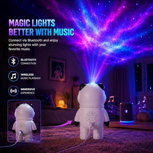 Image of One94Store Space Panda Star Projector Lamp with Bluetooth Speaker | Galaxy Night Light for Bedroom | Laser + LED Dual Light | USB Powered | Touch Control | Kids Night Lamp for Home Decor & Gifting