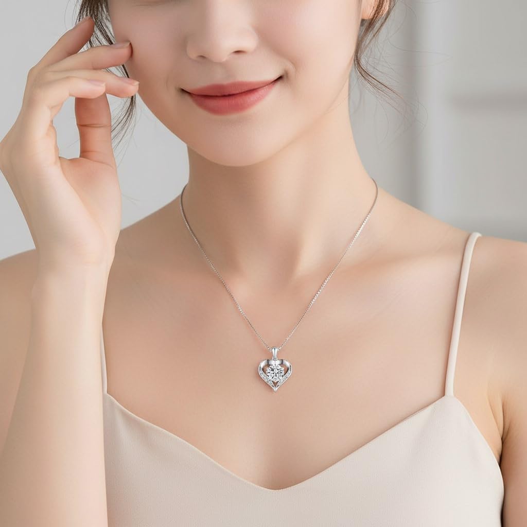 Moissanite Necklace for Women, 1-3 Carat Heart Pendant Engraved I LOVE YOU, Birthday Gifts for Women Girlfriend, Anniversary Present for Wife, Jewelry Gifts for Valentine's Day