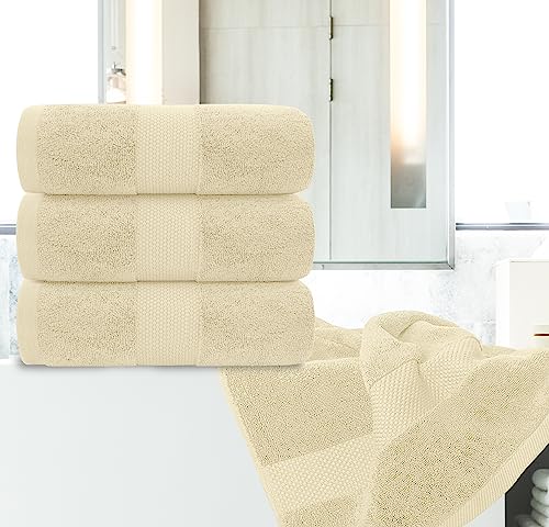 Image of White Classic Luxury Bath Towels Set of 4 Large - 700 GSM Cotton Ultra Soft Bath Towels 27x54 | Highly Absorbent and Quick Dry | Hotel Towels for Bathroom Luxury, Plush Shower Towels, Beige